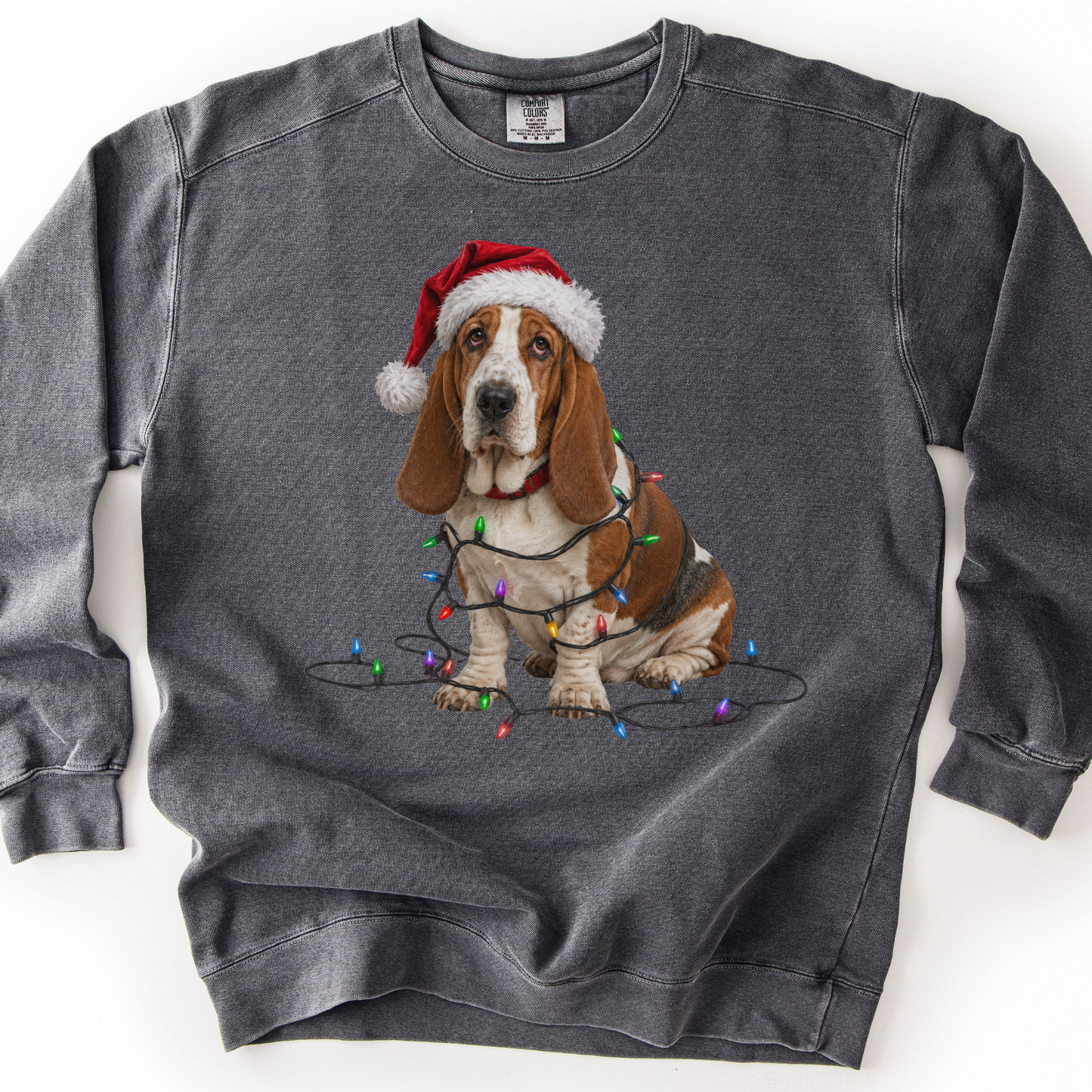 Christmas Basset Hound Sweatshirt, Festive Dog Lights Sweater, Unisex Pet Lover Apparel