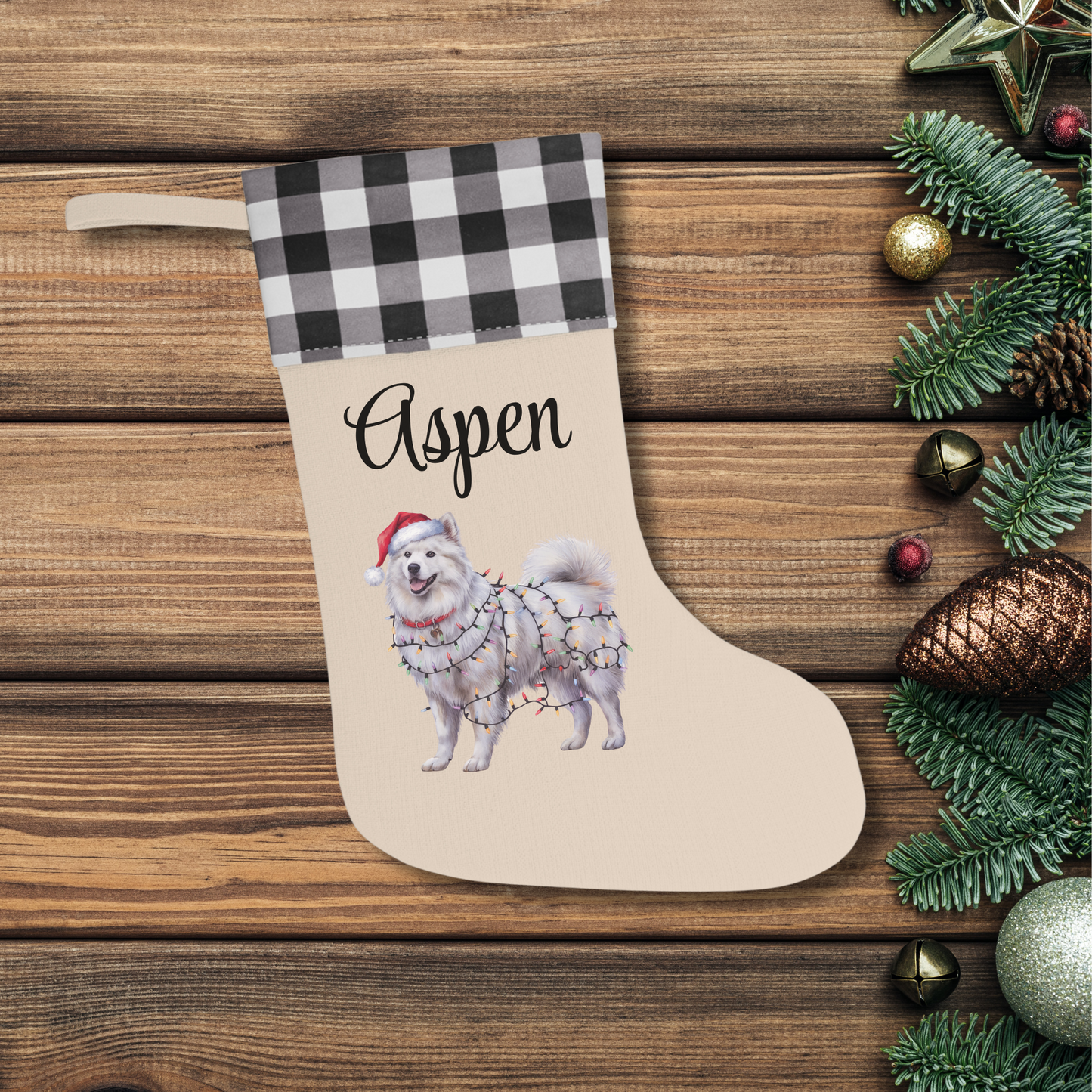 Personalized Samoyed Christmas Stocking, Holiday Decor Gift for Pet Lovers