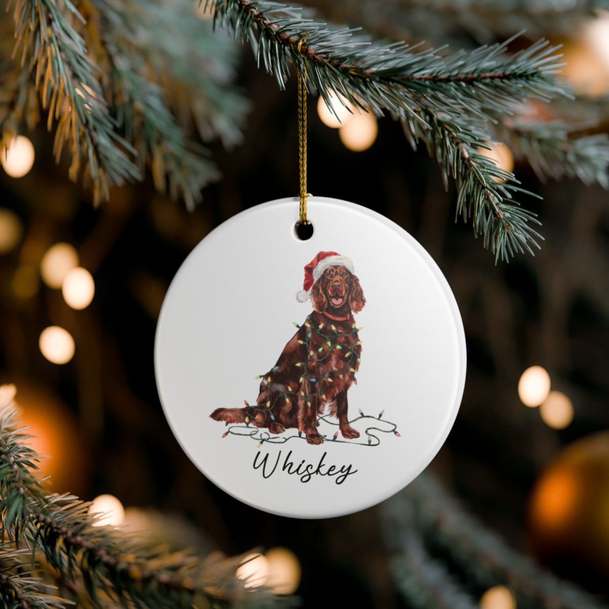 Personalized Irish Setter Christmas Ornament, Dog Lover Holiday Keepsake, Ceramic Tree Decor