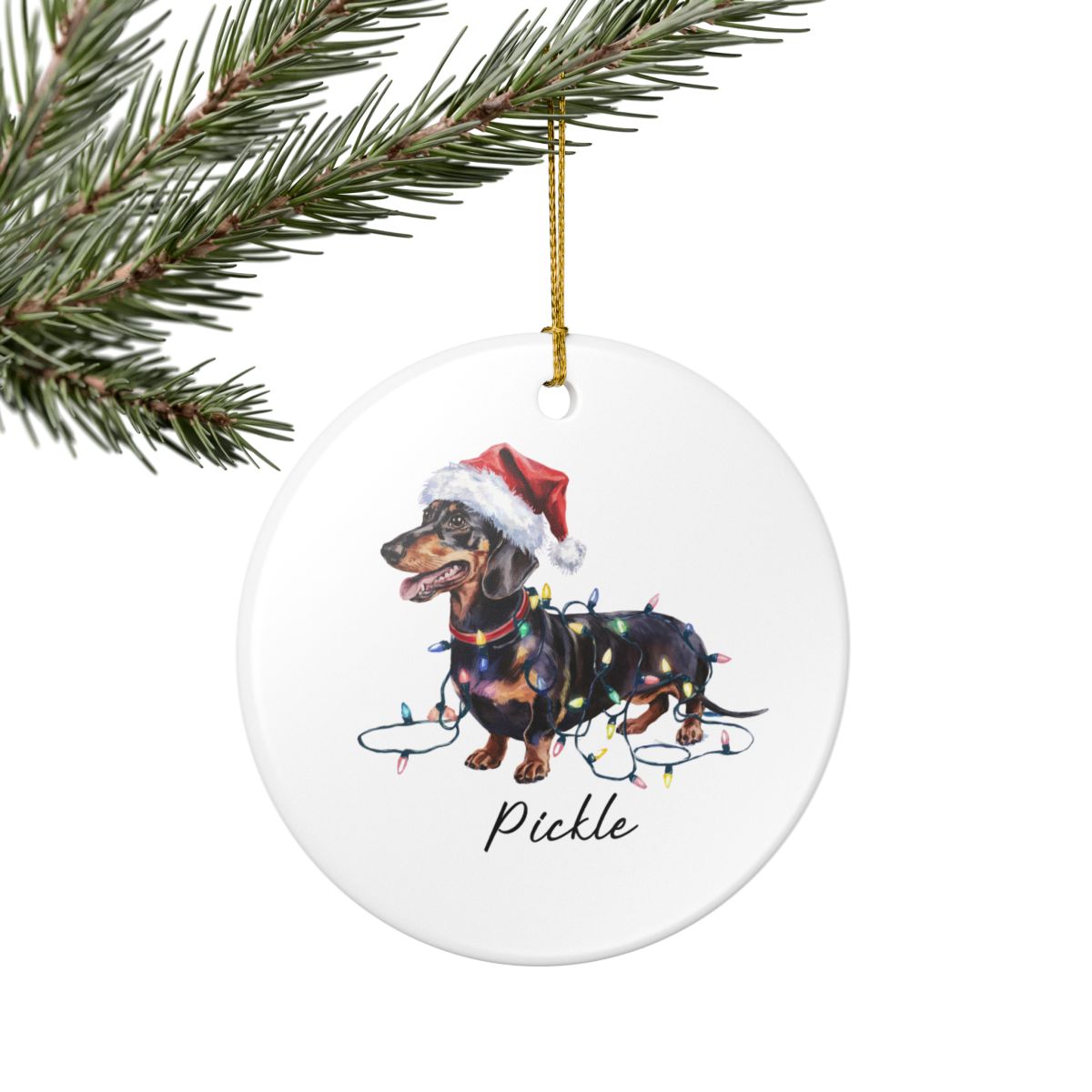 Personalized Black & Tan Dachshund Ornament, Dog Christmas Ornament, Custom Pet Name Holiday Decor Gift