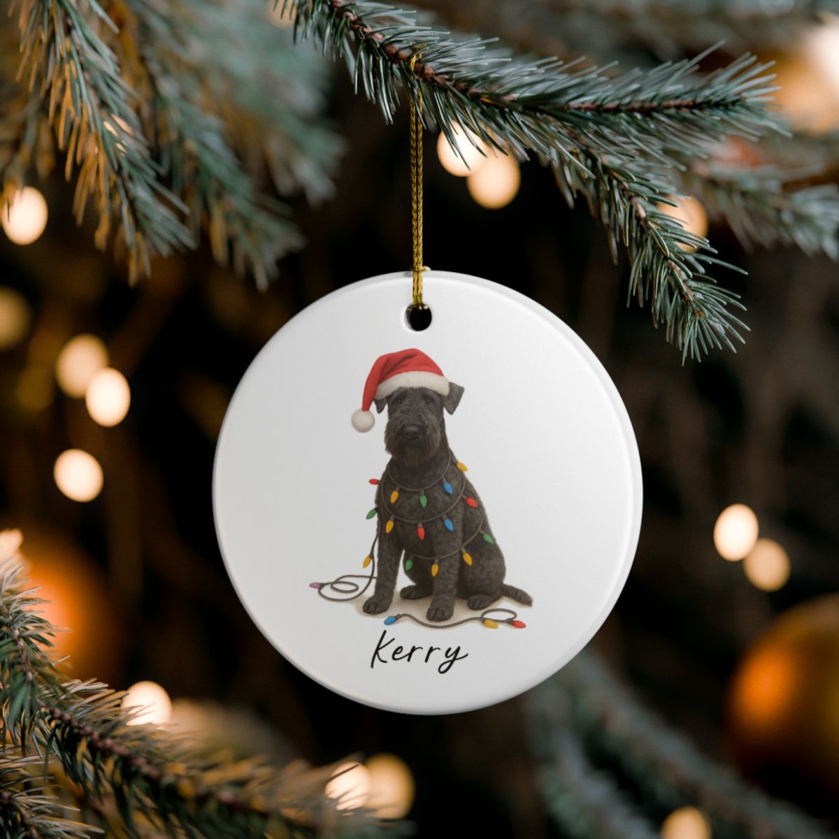 Personalized Kerry Blue Terrier Christmas Ornament, Ceramic Dog Holiday Keepsake