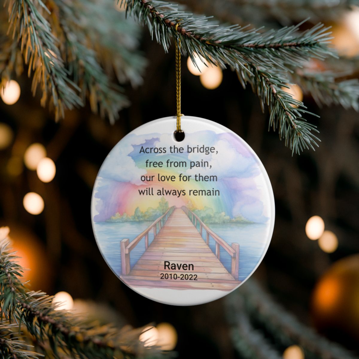 Pet Memorial Two-Sided Ornament, Rainbow Bridge Keepsake, Dog Cat Loss Sympathy Gift