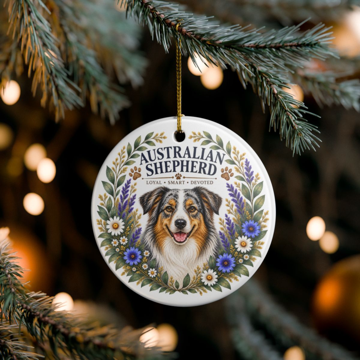 Australian Shepherd Ornament, Aussie Dog Lover Gift, Floral Breed Keepsake, Dog Mom Gift