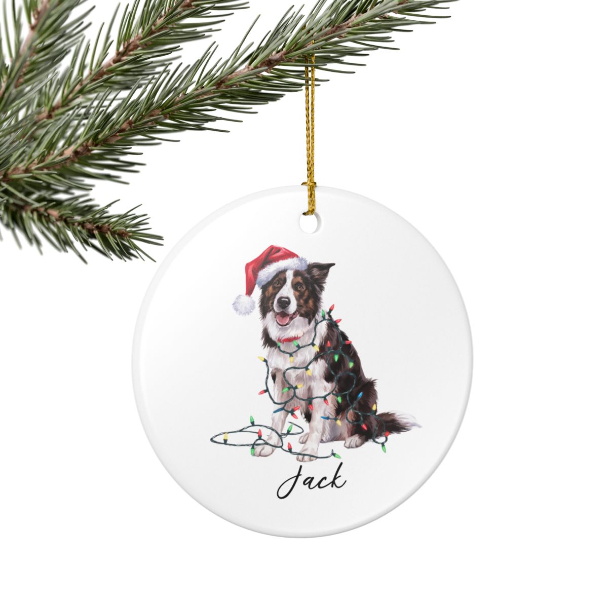 Personalized Border Collie Christmas Ornament, Festive Dog Lover Ceramic Keepsake