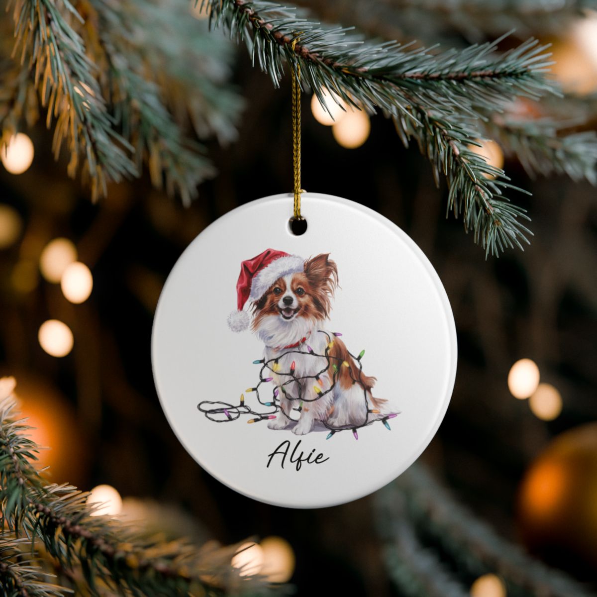 Papillon Personalized Ornament, Custom Dog Keepsake