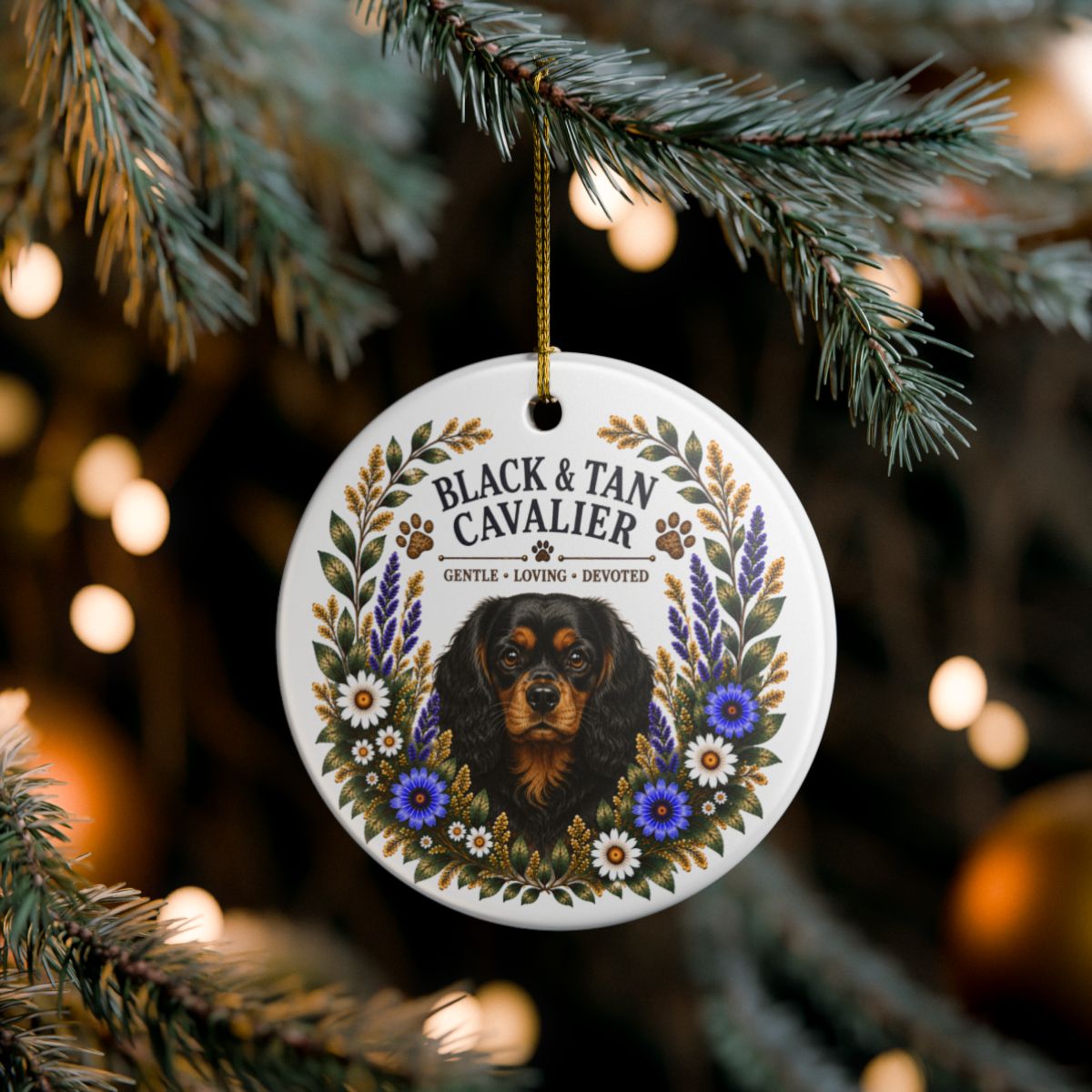 Black and Tan Cavalier Ornament, Cavalier King Charles Spaniel Gift, Dog Lover Keepsake