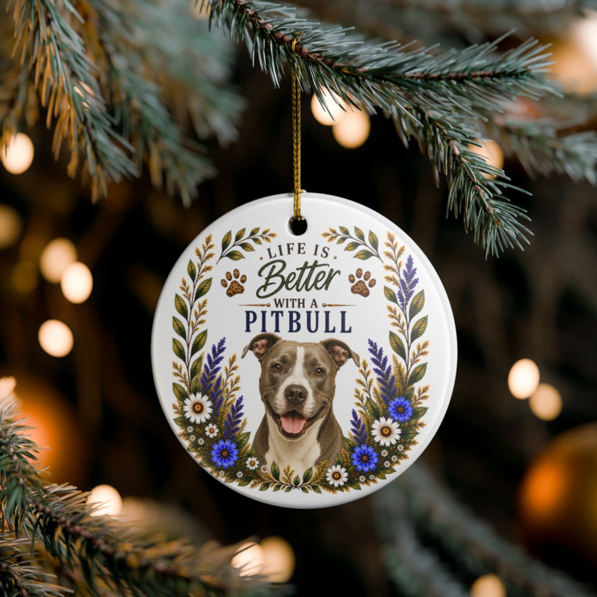 Pit Bull Ornament - Life Is Better