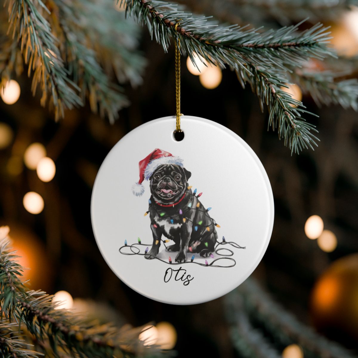 Black Pug Ornament, Personalized Pet Keepsake