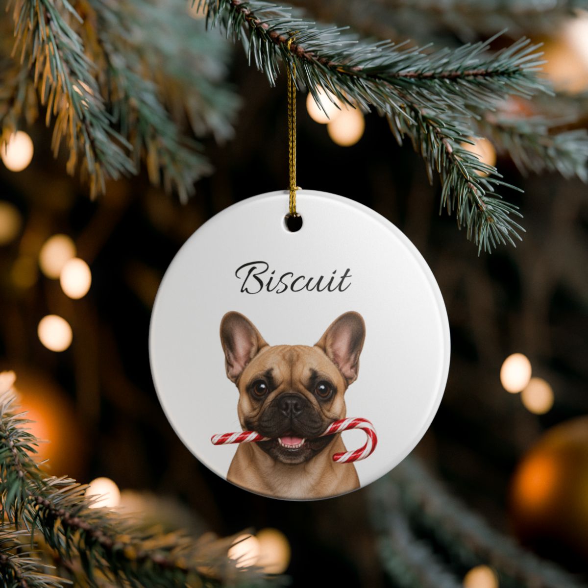 Personalized French Bulldog Candy Cane Ornament