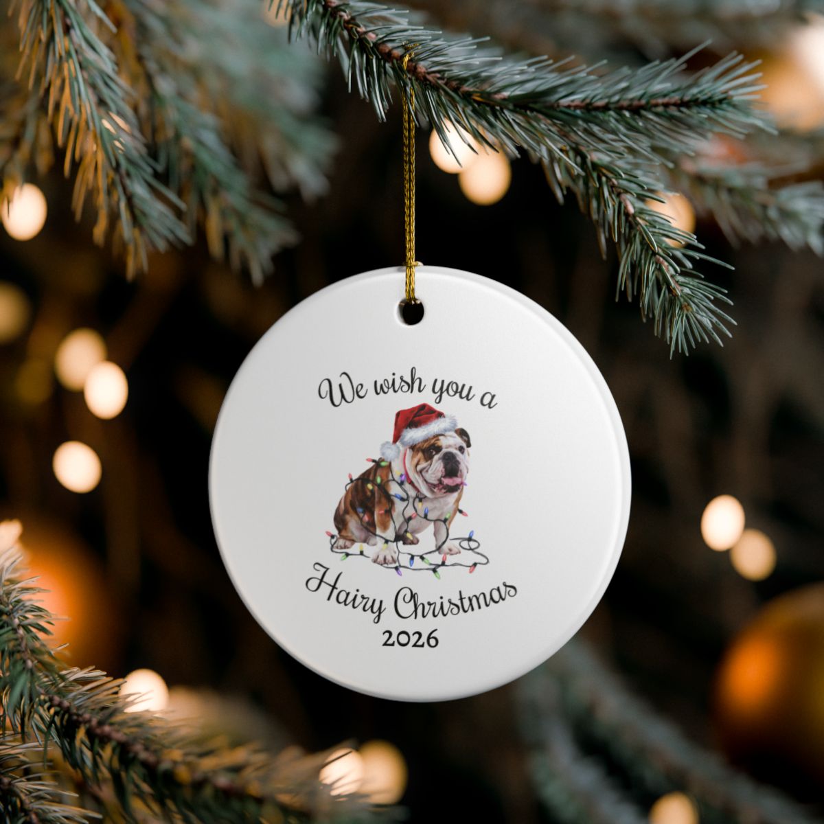 Christmas Bulldog Ornament, Bulldog Mom, Christmas Lights Dog Keepsake, Christmas Dog, Gift For Dog Lover, Bulldog
