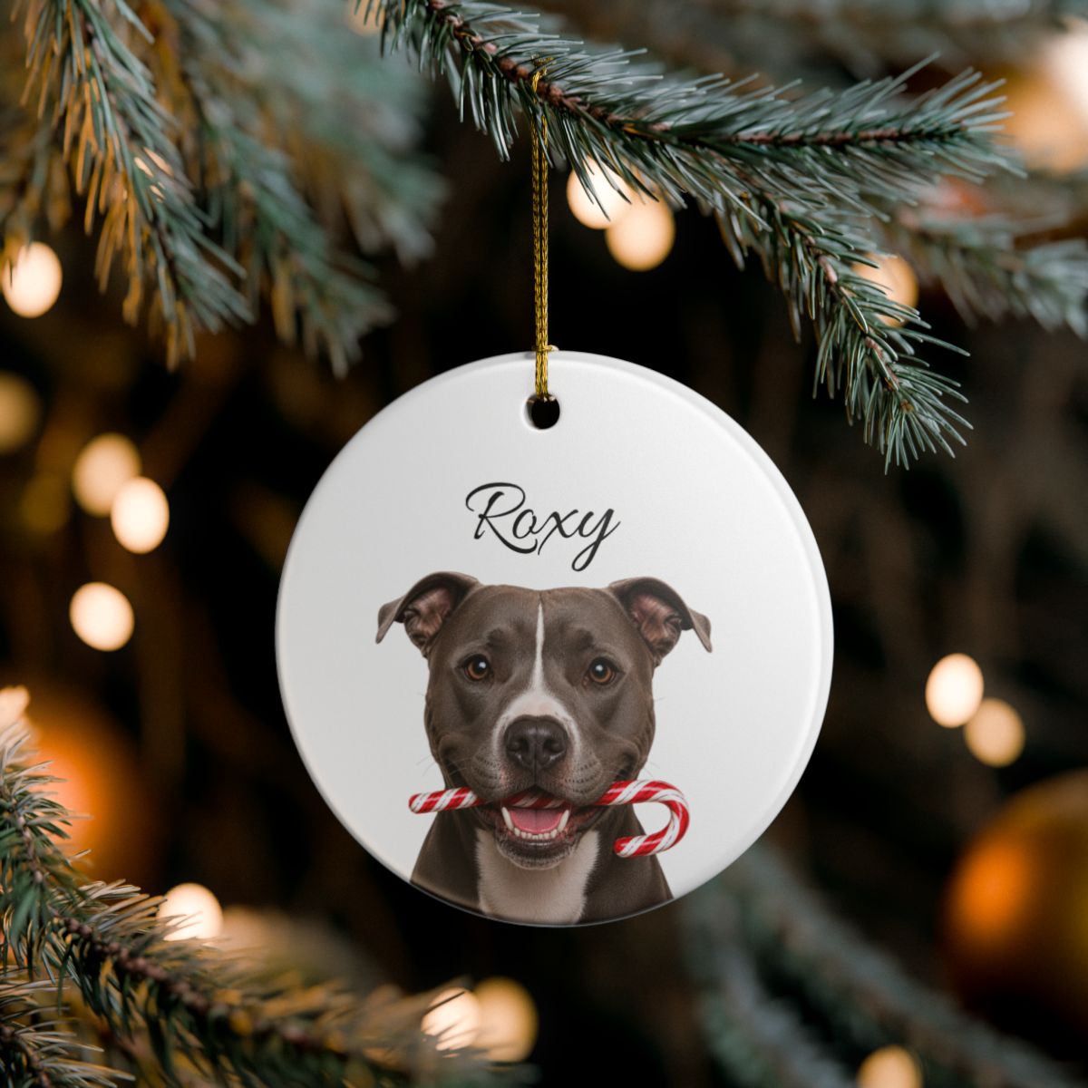 Personalized Pitbull Candy Cane Ornament
