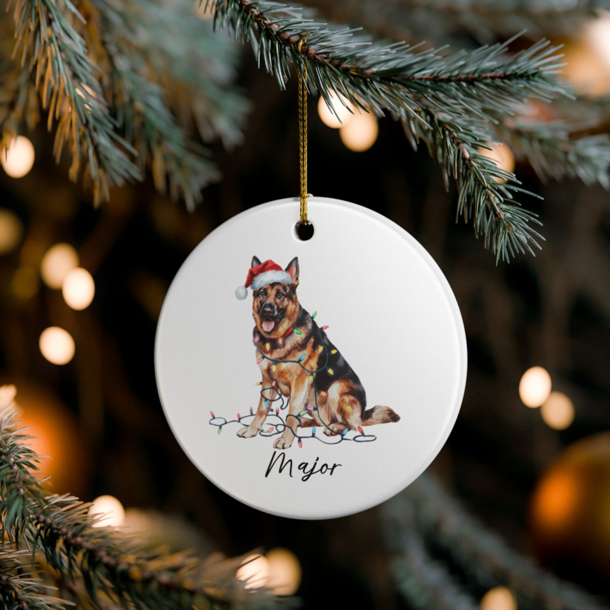 German Shepherd Ornament Ceramic Keepsake Christmas Dog Lover Gift Personalized Xmas Decor