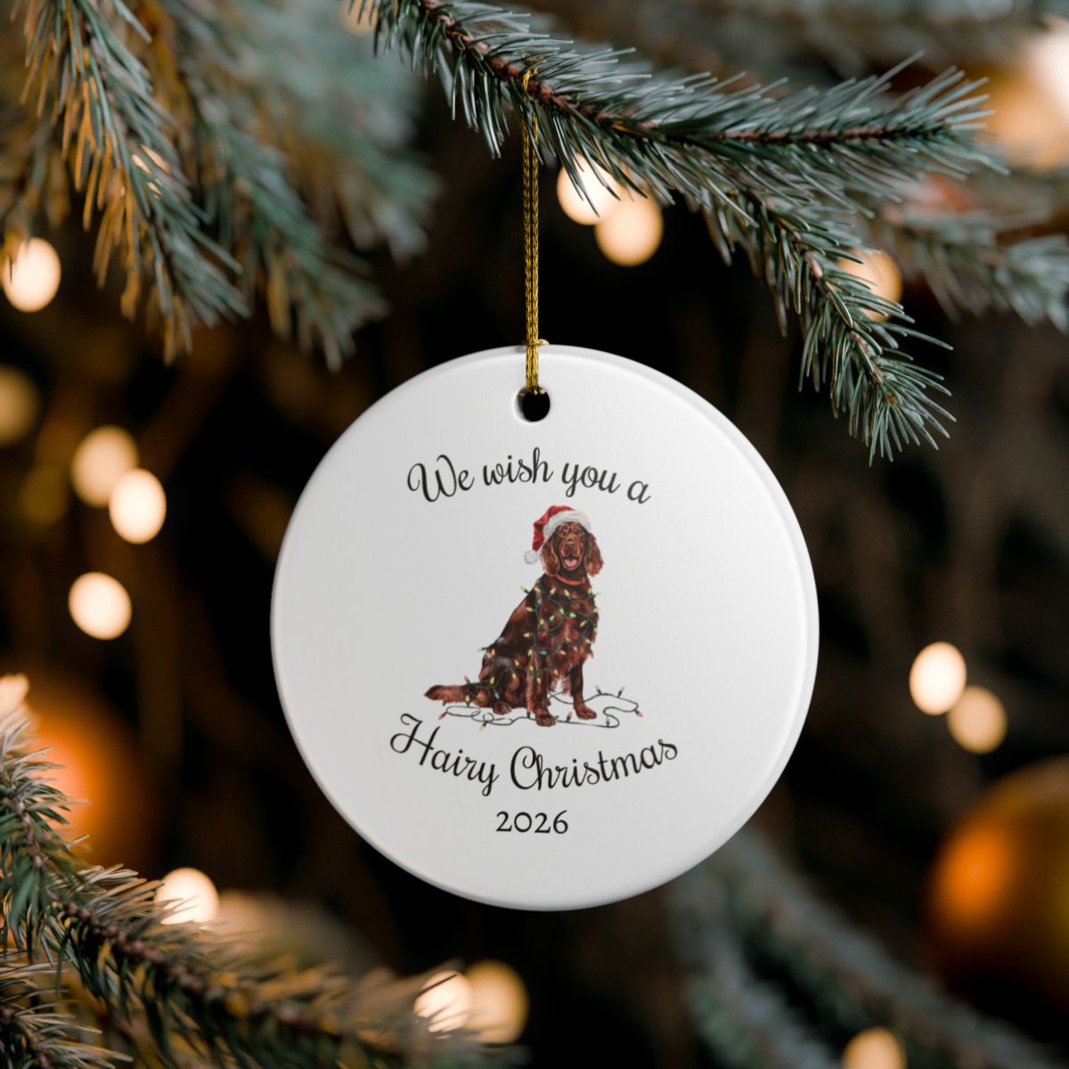 Christmas Irish Setter Ornament, Christmas Lights Dog Keepsake
