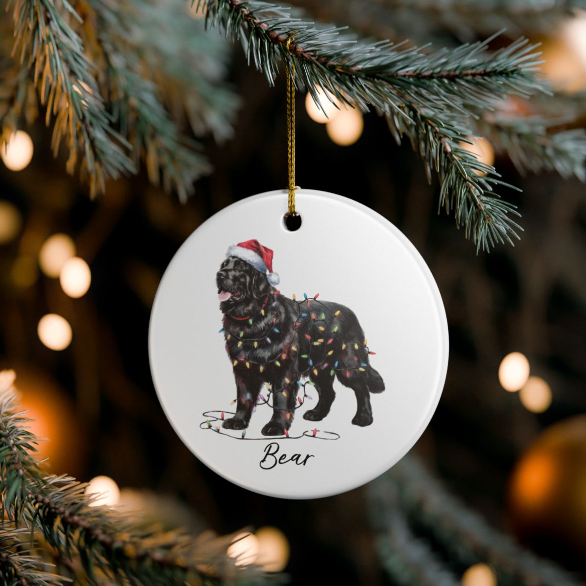 Black Newfoundland Ornament, Personalized Dog Keepsake