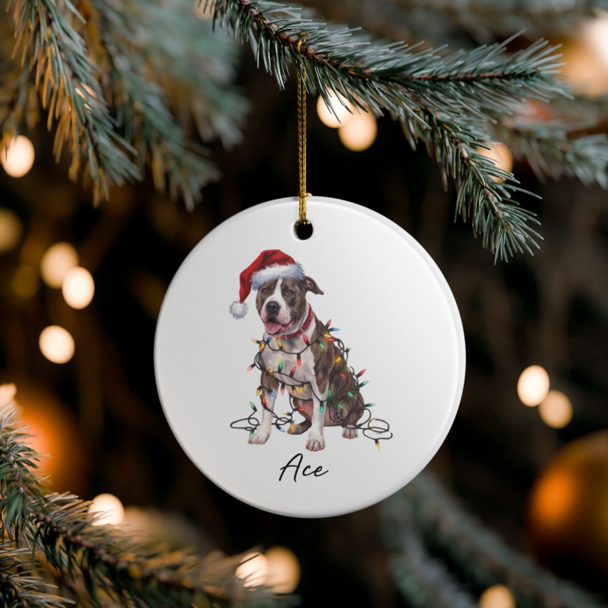 Personalized Pitbull Dog Ornament, Custom Ceramic Pet Keepsake