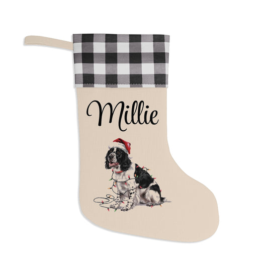 Personalized Black Springer Spaniel Christmas Stocking, Holiday Decor Gift for Pet Lovers