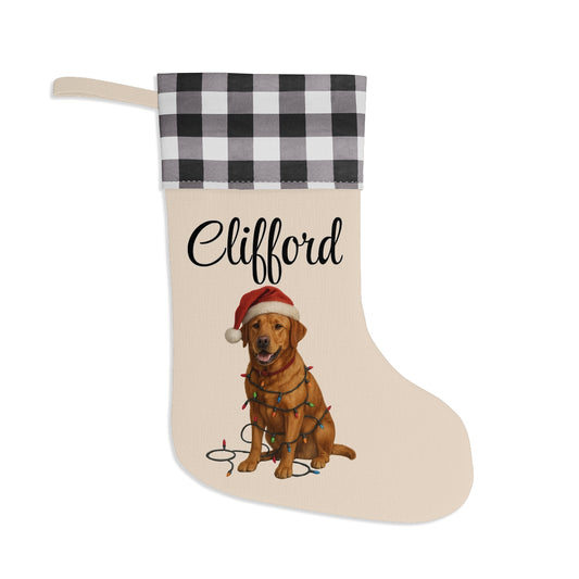 Personalized Fox Red Labrador Retriever Christmas Stocking, Custom Dog Name Holiday Stocking, Labrador Lover Gift, Pet Christmas Decor