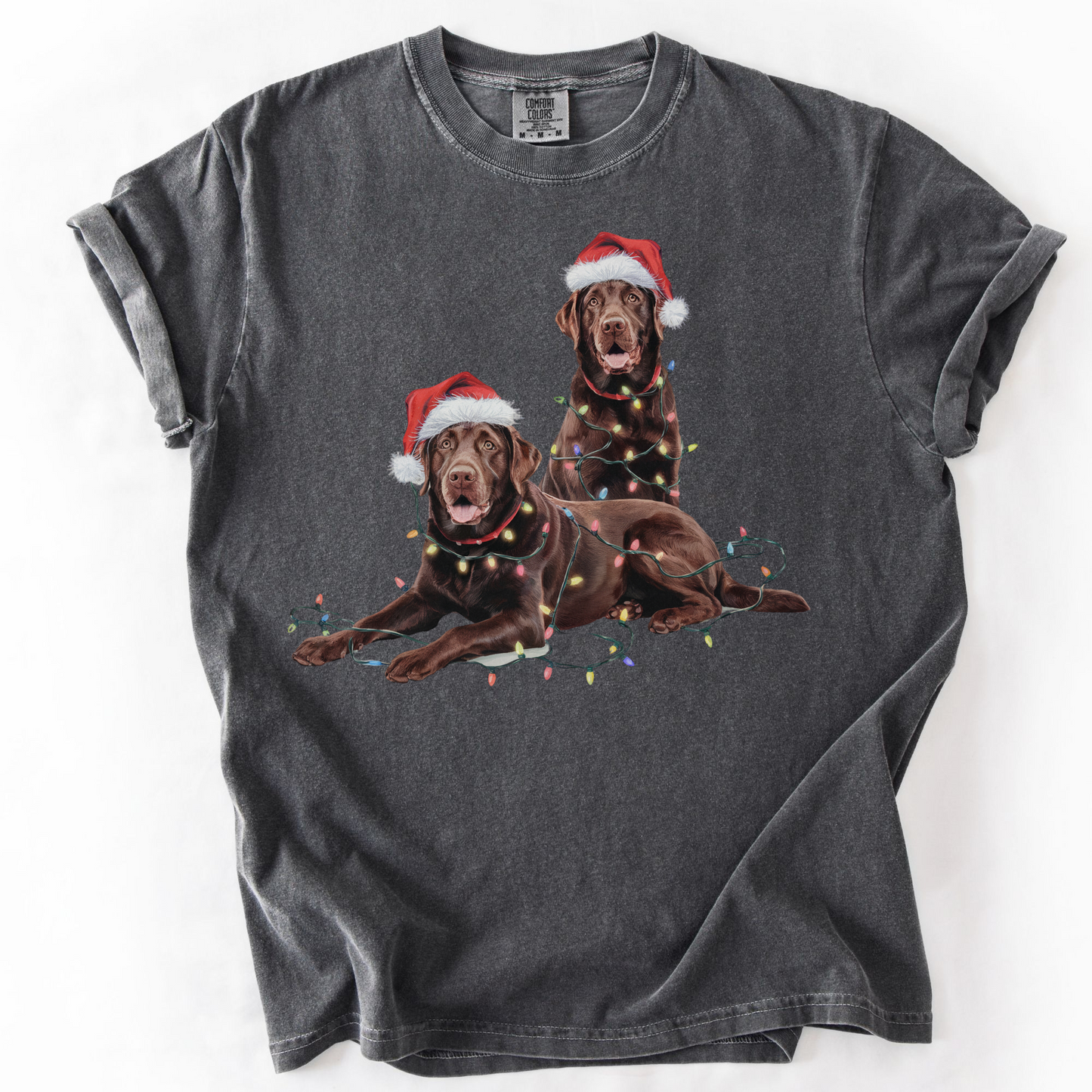 Chocolate Labrador Christmas Shirt, Dog Santa Hat Tee, Festive Holiday Apparel, Gift for Dog Lovers, Labrador Retriever Art