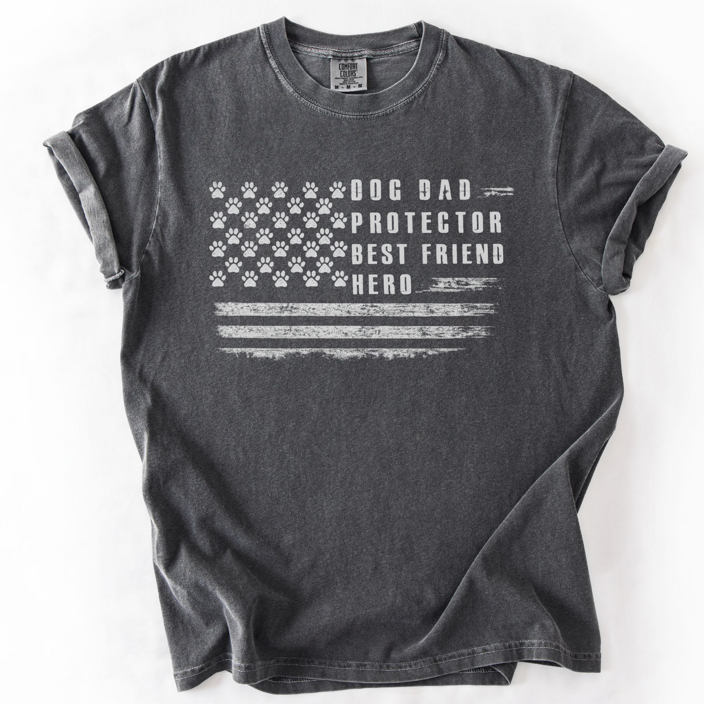 Dog Dad Protector Best Friend Hero Patriotic Paw Print Flag Shirt