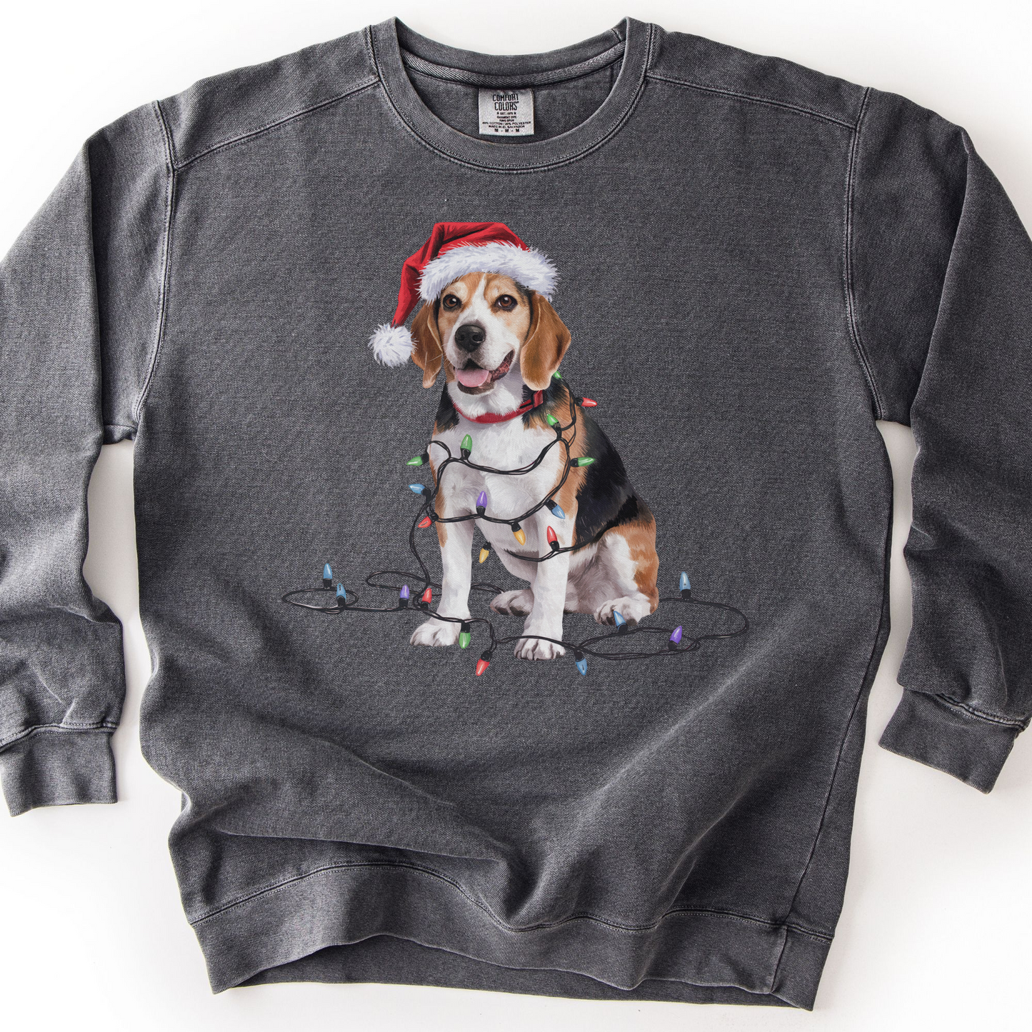 Christmas Beagle Sweatshirt, Holiday Lights Dog, Santa Hat Mom, Dog Lover Apparel