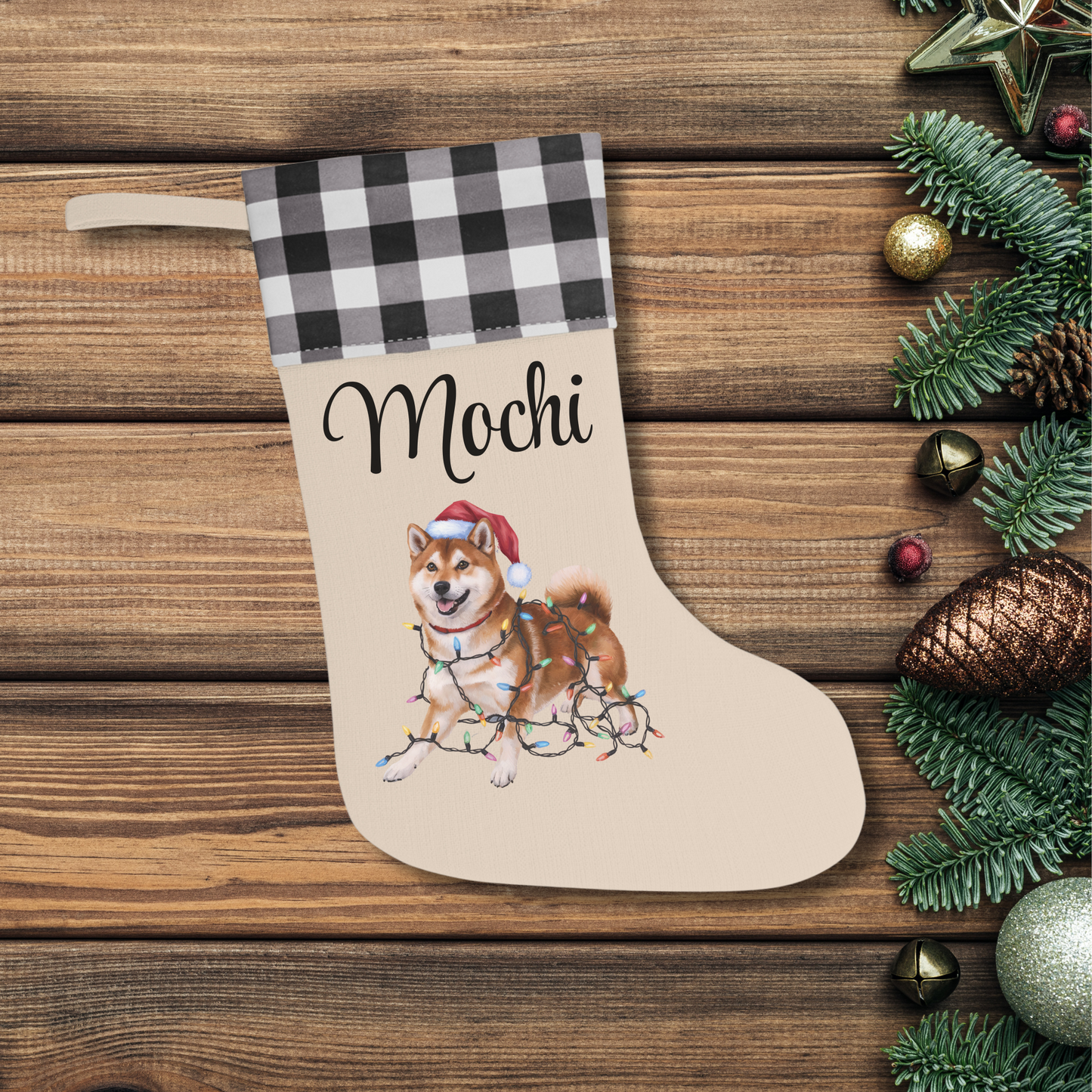 Personalized Red Shiba Inu Christmas Stocking, Holiday Decor Gift for Pet Lovers