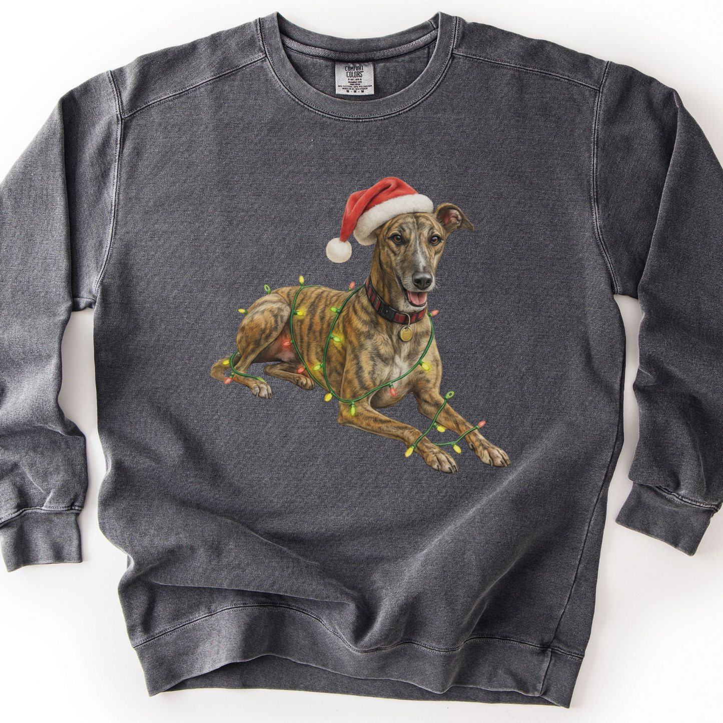Brindle Greyhound Christmas Lights Sweatshirt