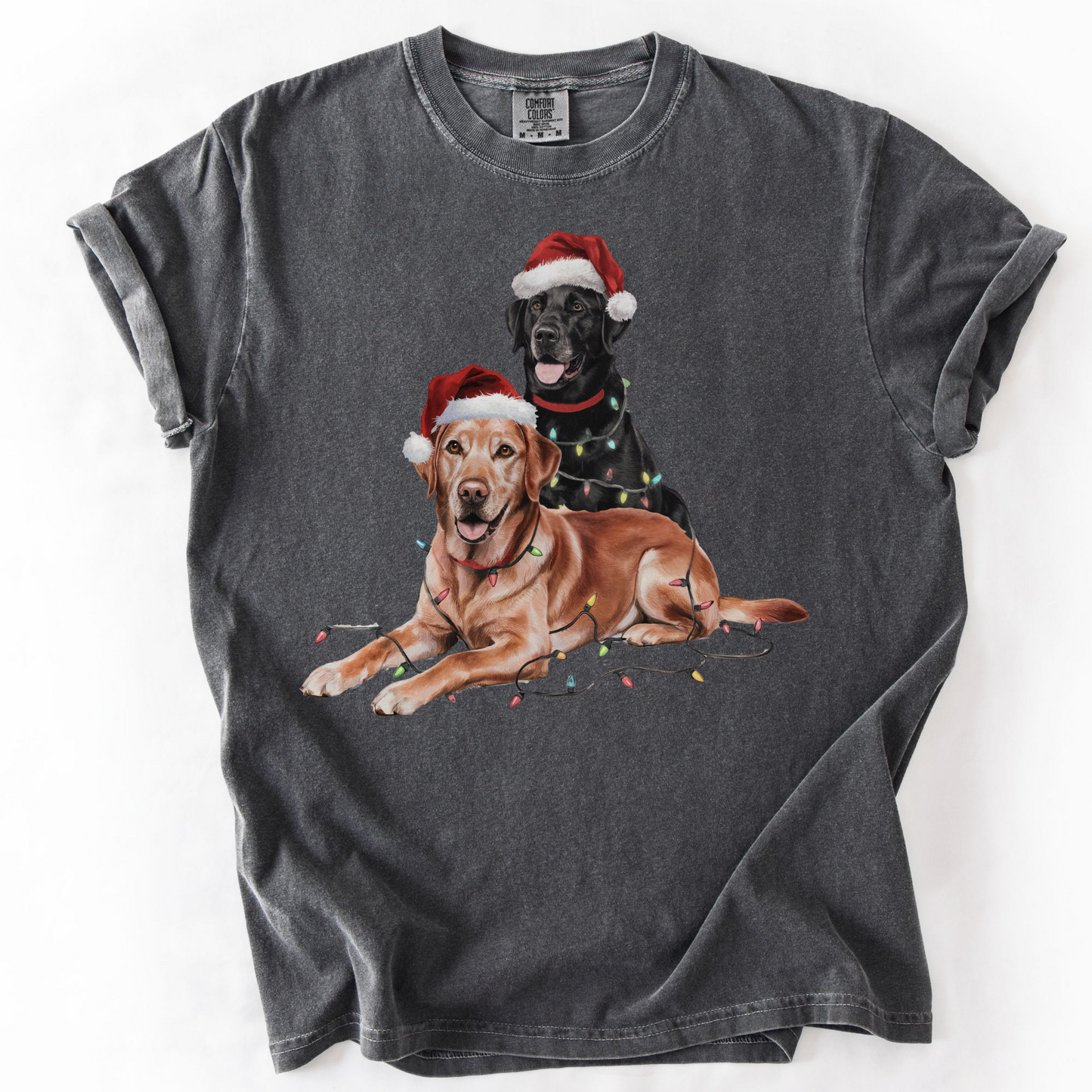 Black and Red Fox Labrador Christmas Shirt, Festive Dog Santa Hat Tee, Holiday Apparel Gift, Labrador Retriever Art Lovers