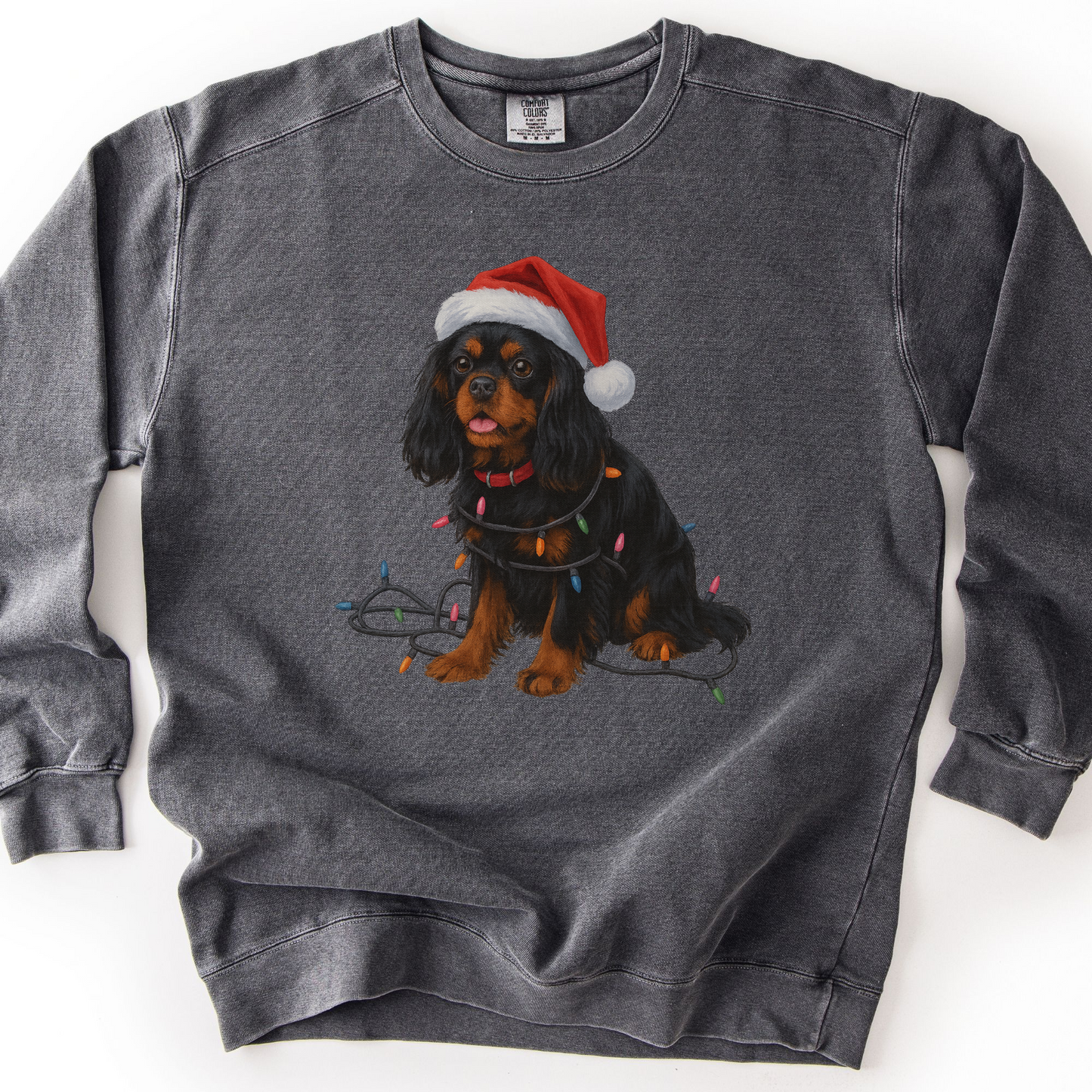 Black and Tan Cavalier King Charles Spaniel Christmas Lights Sweatshirt