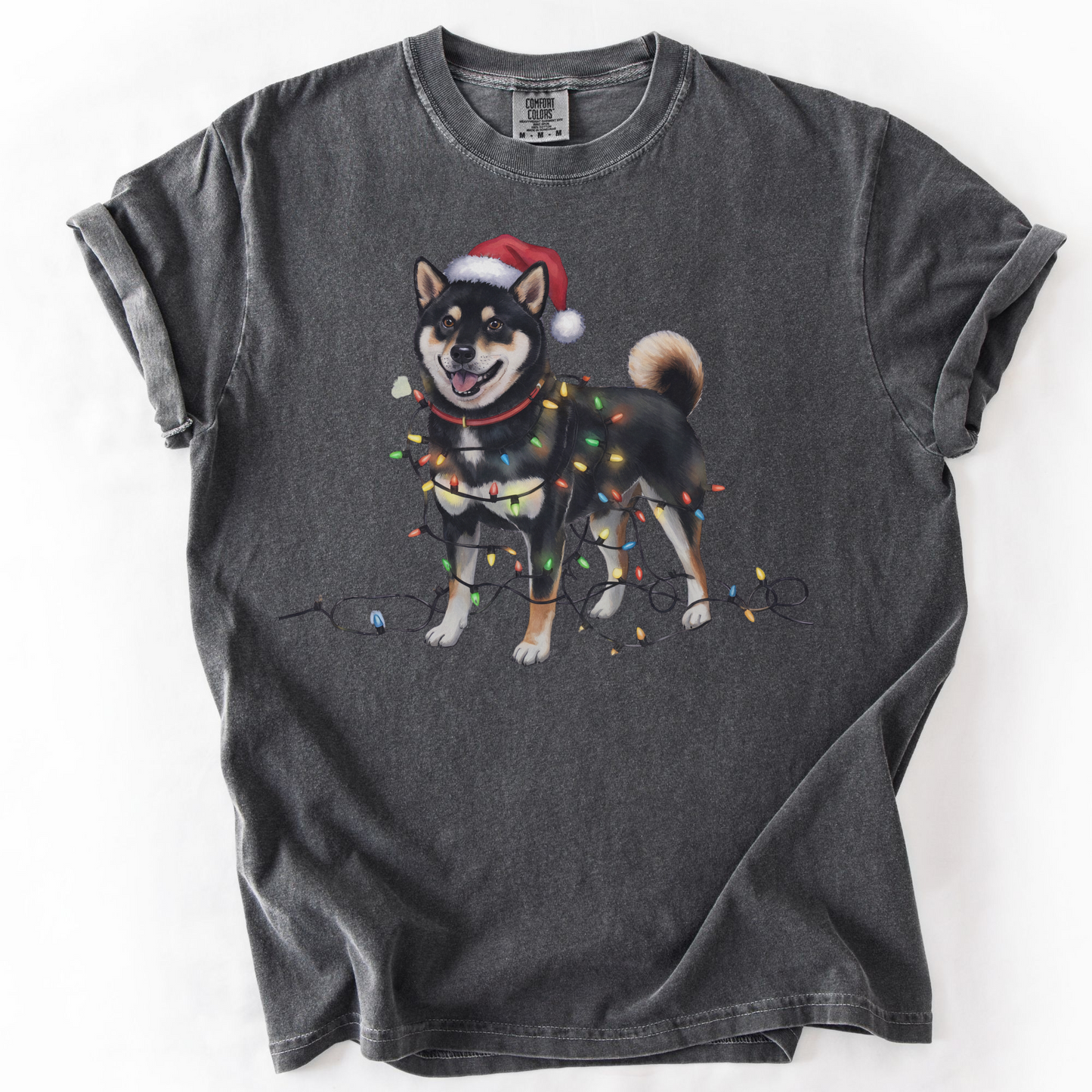 Black Shiba Inu Christmas Lights Shirt, Festive Holiday Tee for Shiba Lovers