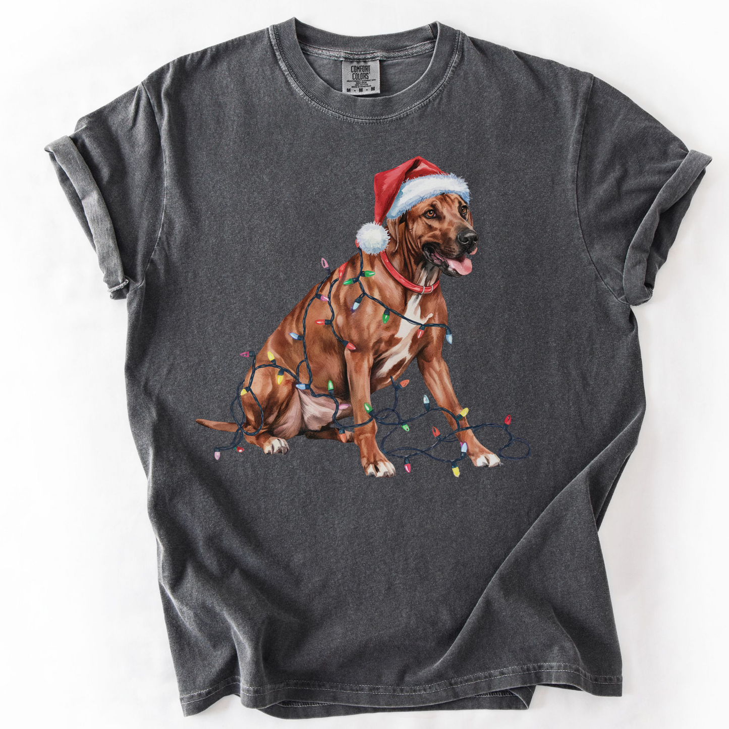 Rhodesian Ridgeback Christmas Lights Shirt, Festive Holiday Tee for Ridgeback Fans