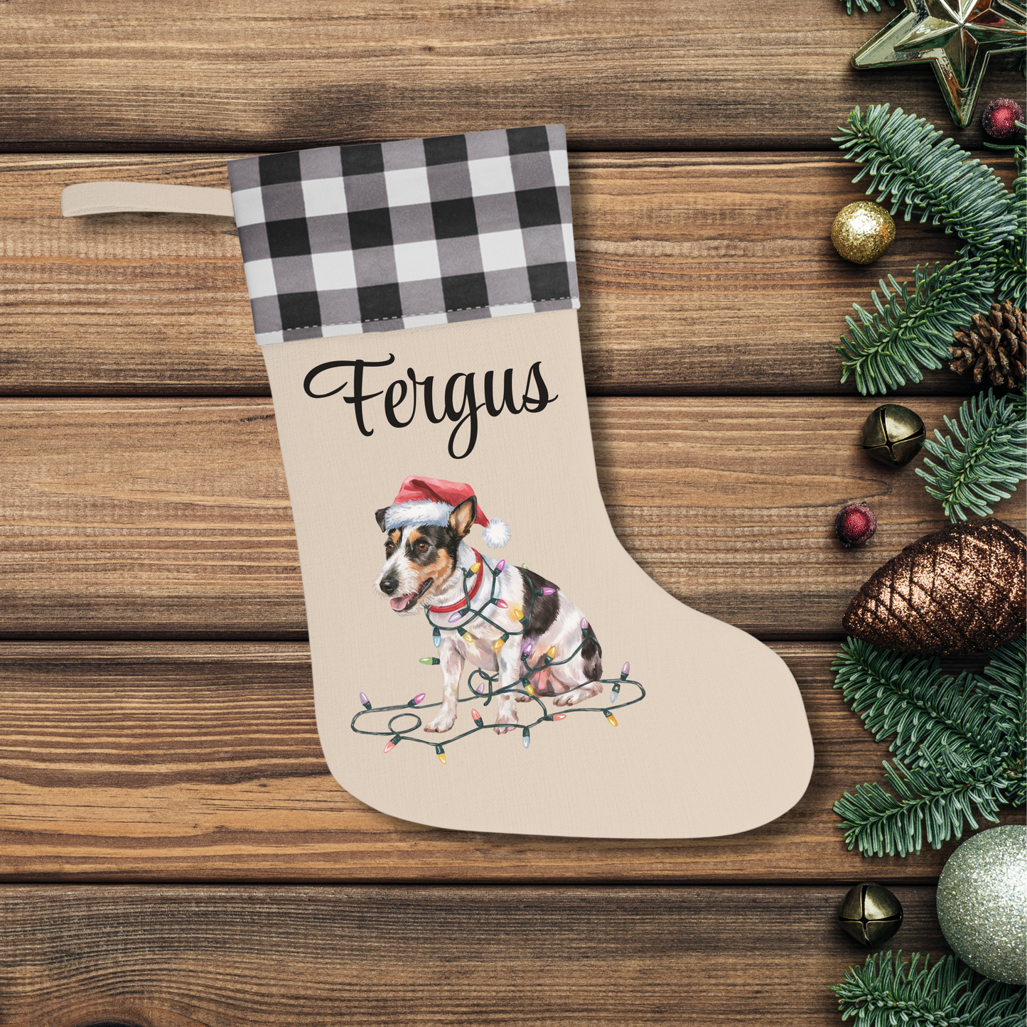 Personalized Rat Terrier Christmas Stocking, Holiday Decor Gift for Pet Lovers