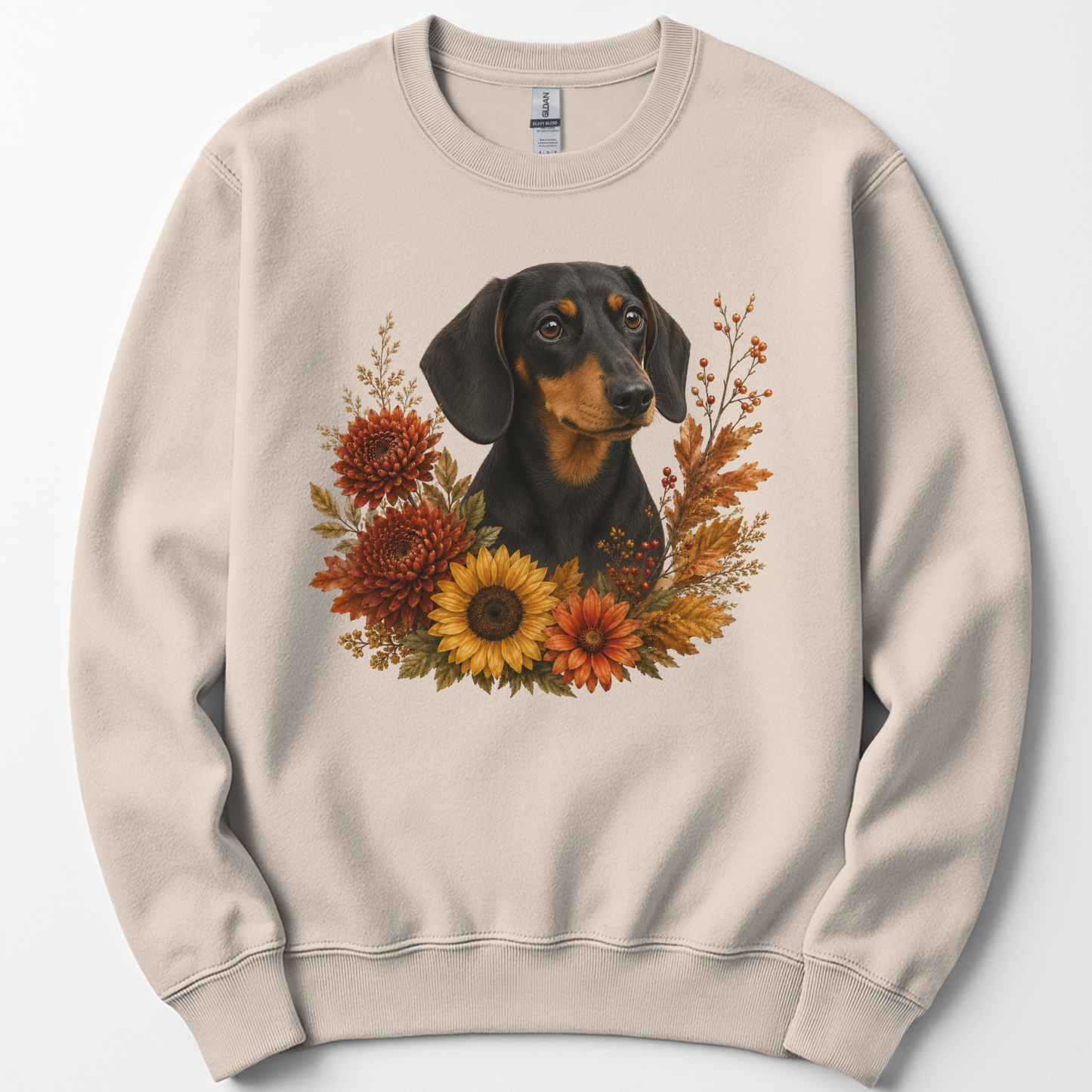Black and Tan Dachshund Autumn Floral Sweatshirt Cozy Fall Dog Lover Gift Botanical Crewneck Pullover