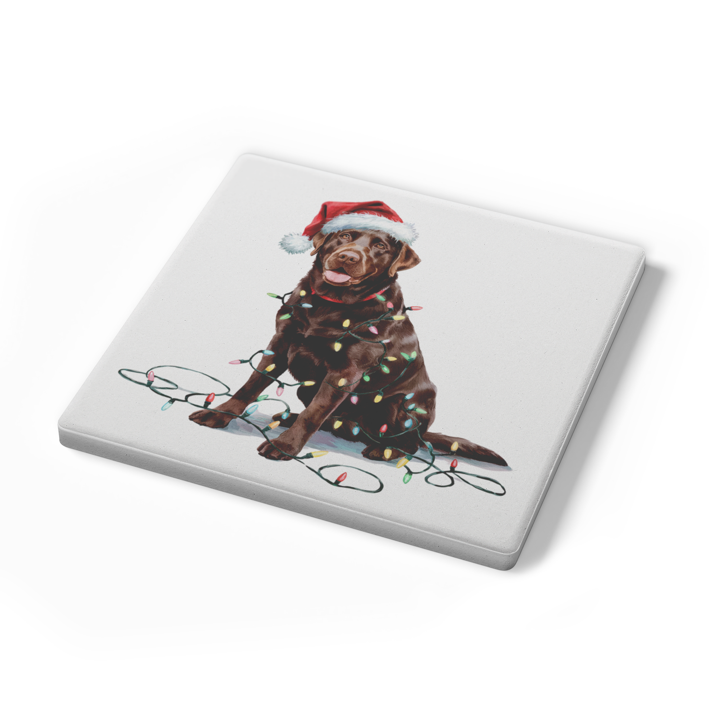 Personalized Chocolate Lab Dog Christmas Lights Coasters