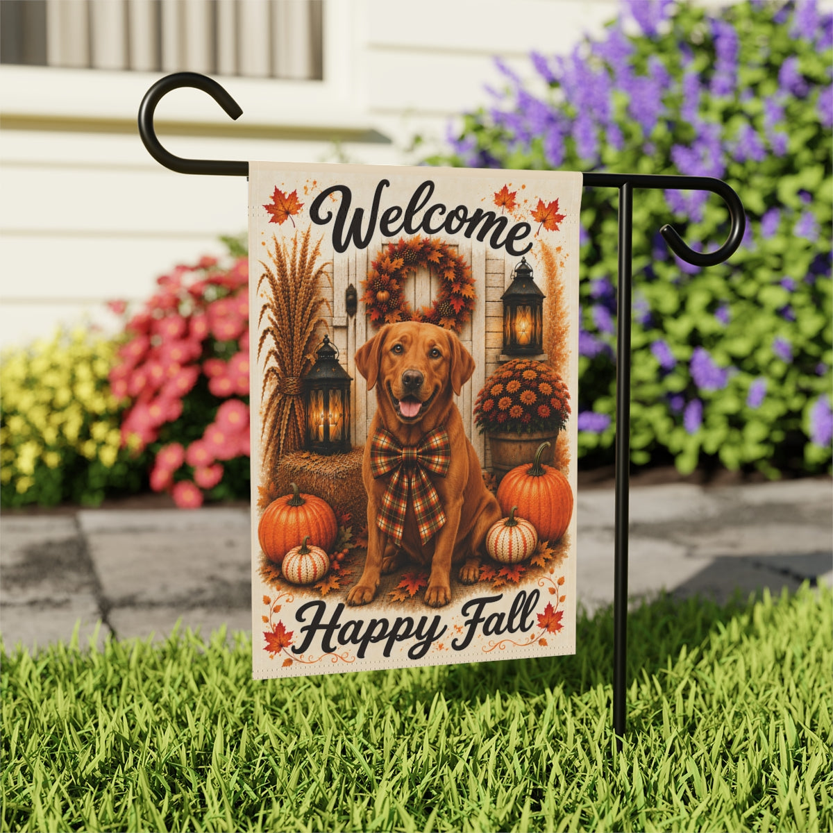 Fox Red Lab Welcome Fall Garden Flag, Autumn Labrador Porch Decor, Fox Red Labrador Gift