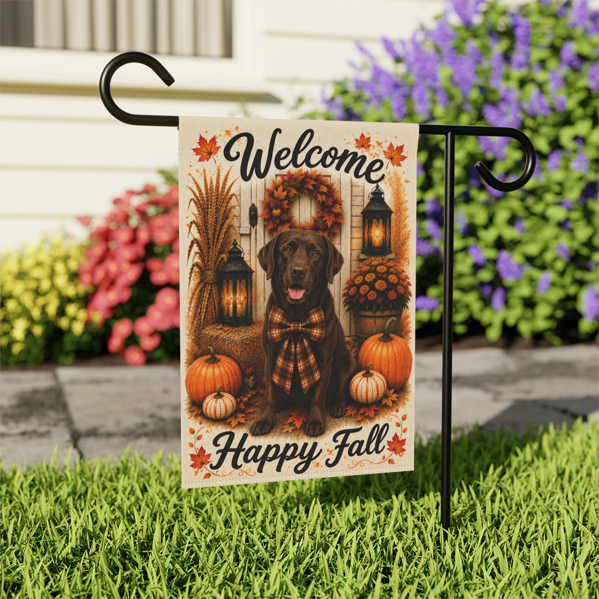 Chocolate Lab Welcome Fall Garden Flag, Autumn Labrador Porch Decor, Chocolate Labrador Gift