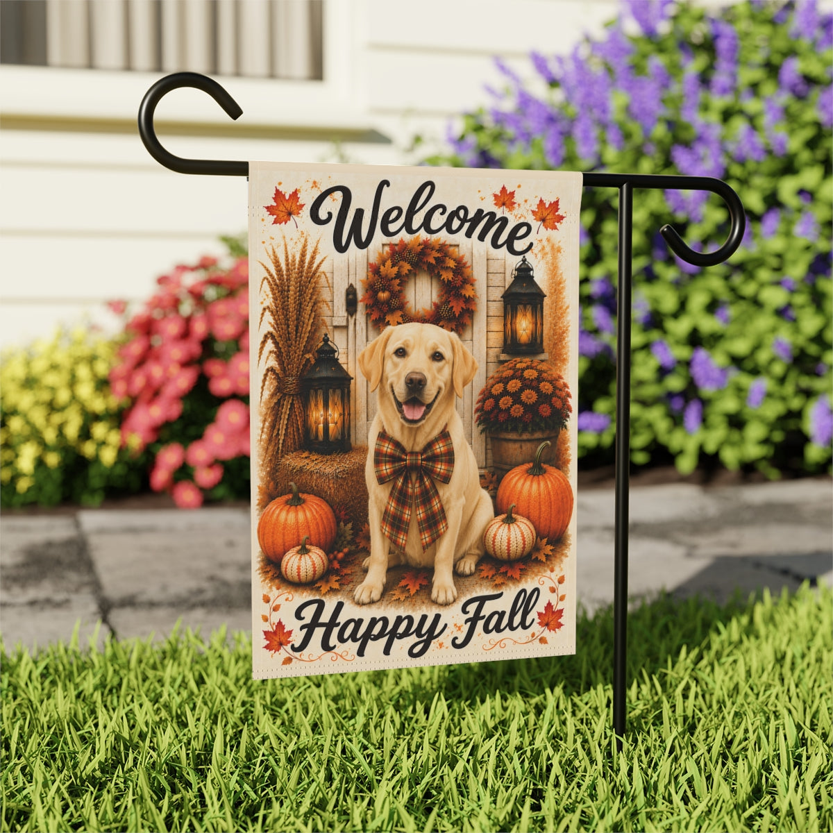 Yellow Lab Welcome Fall Garden Flag, Autumn Labrador Porch Decor, Yellow Labrador Gift