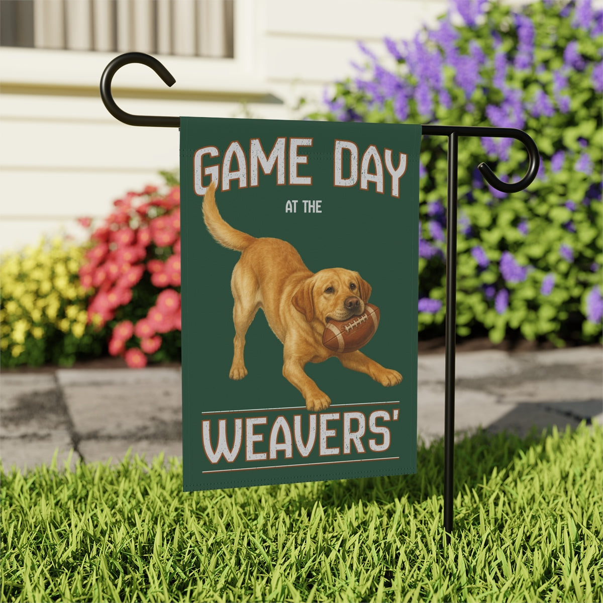 Personalized Yellow Lab Garden Flag, Game Day Football Yard Decor Gift