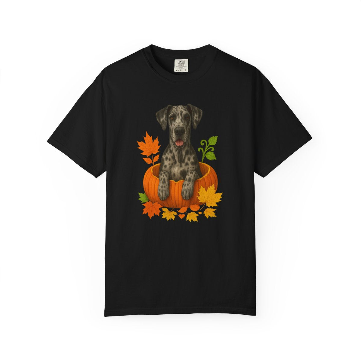 Merle Great Dane Pumpkin Shirt, Fall Dog Lover Tee on Comfort Colors 1717