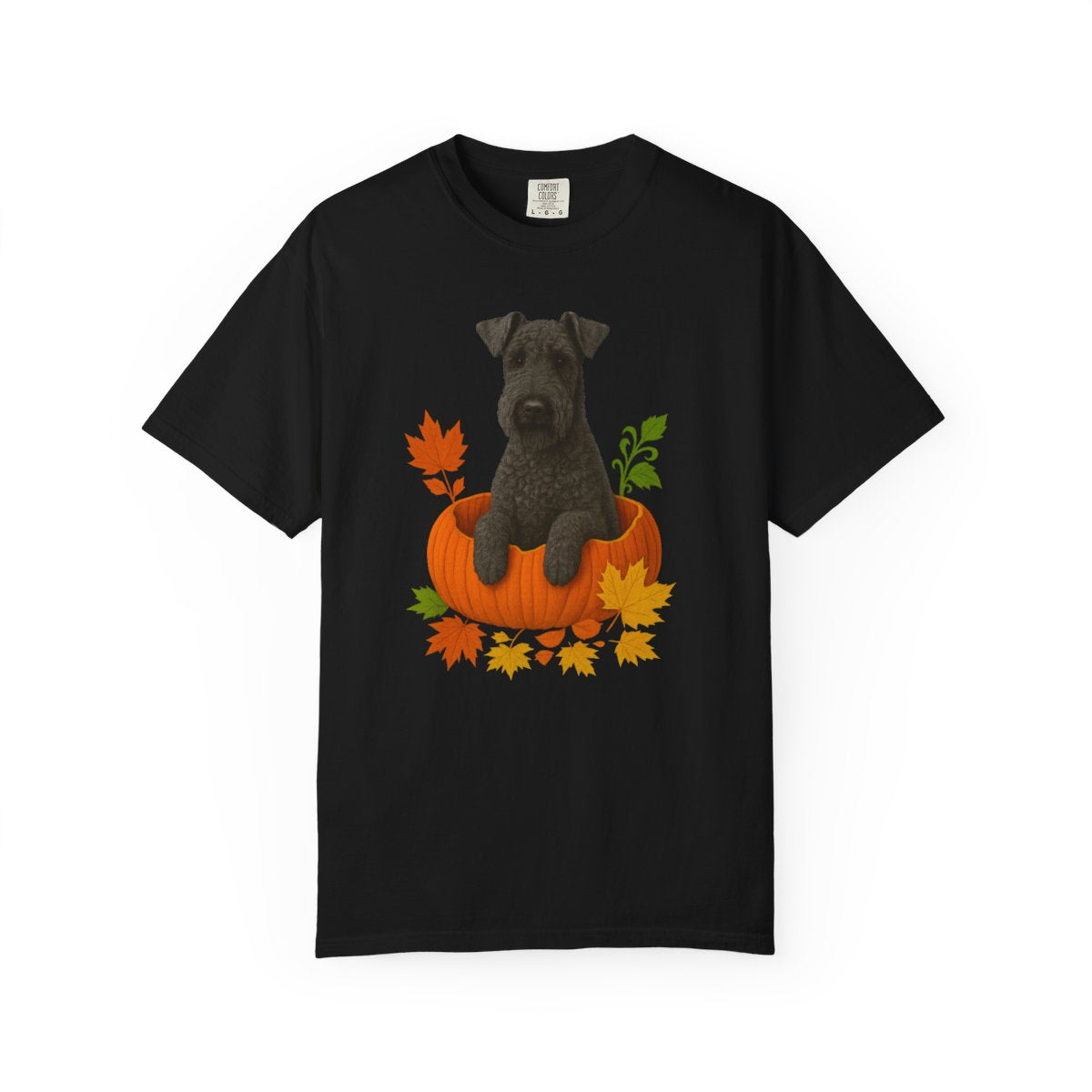 Kerry Blue Terrier in Pumpkin Fall Shirt, Cute Autumn Dog Tee for Terrier Lovers