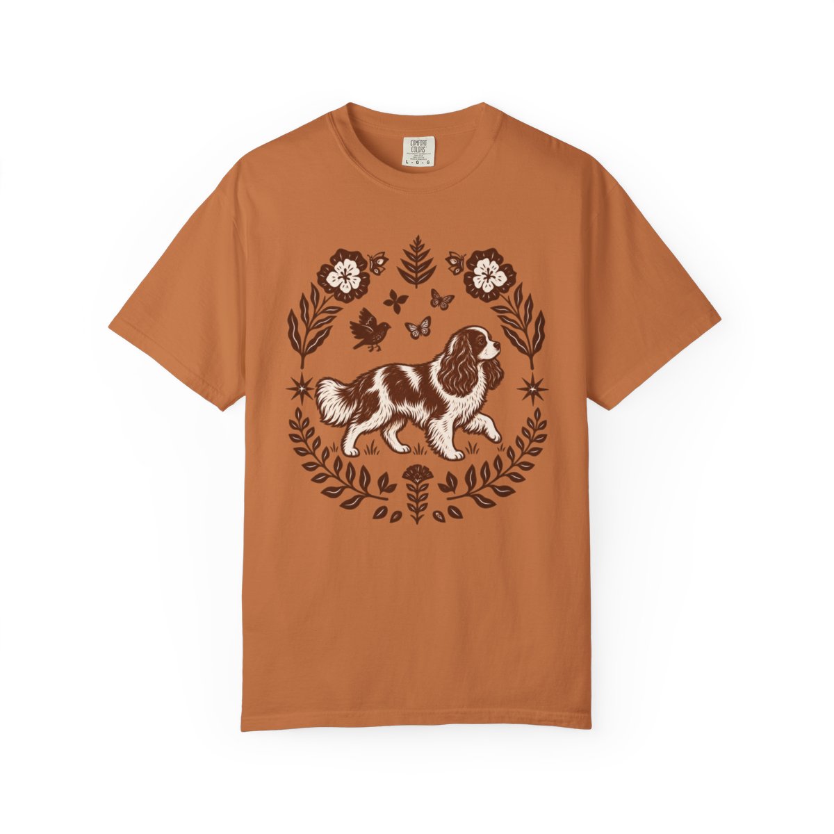 Blenheim Cavalier Comfort Colors Shirt, Folk Art King Charles Spaniel Tee, Dog Gift