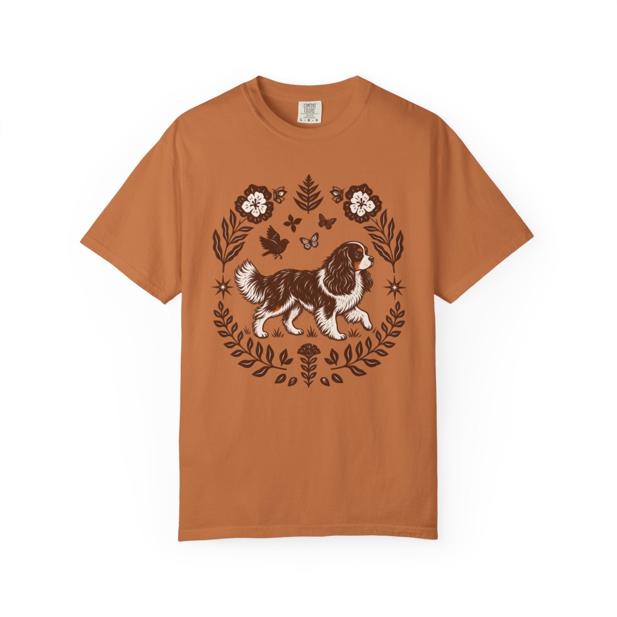 Tricolor Cavalier Comfort Colors Shirt, Folk Art King Charles Spaniel Tee, Dog Gift