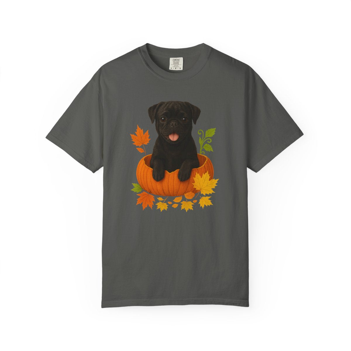 Black Pug in Pumpkin Fall Shirt, Cute Autumn Dog Tee for Pug Moms and Dog Lovers