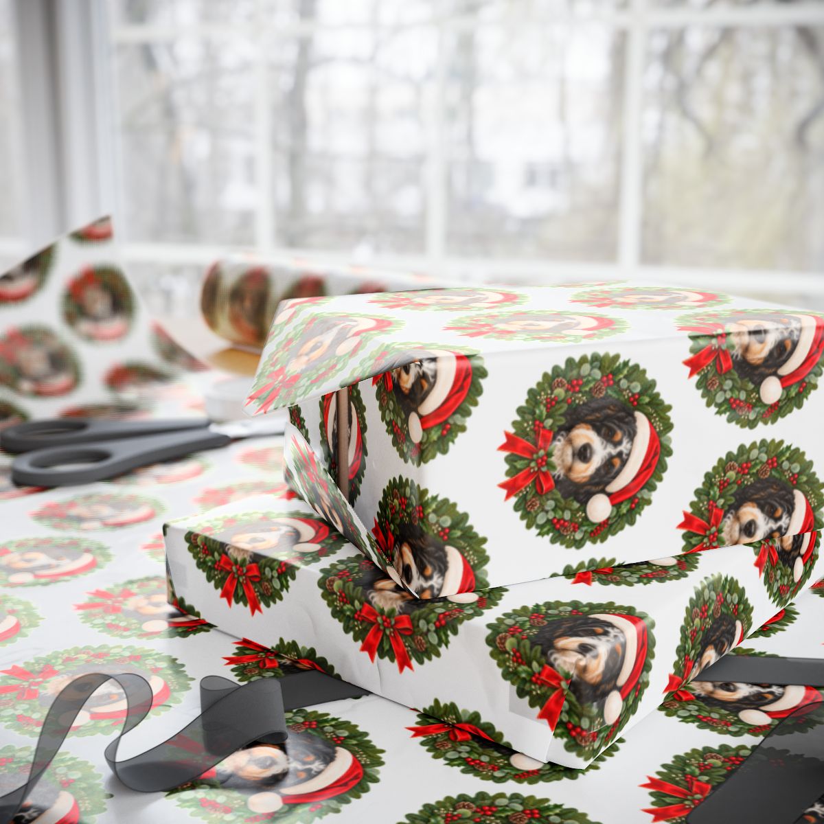 Bernedoodle Christmas Wrapping Paper, Holiday Gift Wrap for Bernedoodle Lovers, Festive Dog Paper