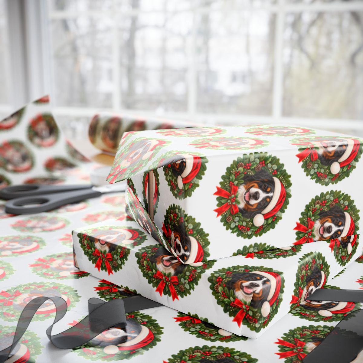 Bernese Mountain Dog Christmas Wrapping Paper, Holiday Gift Wrap for Berner Lovers, Festive Dog Paper