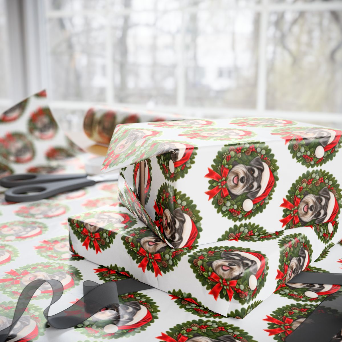 Schnauzer Christmas Wrapping Paper, Holiday Gift Wrap for Schnauzer Lovers and Dog Moms