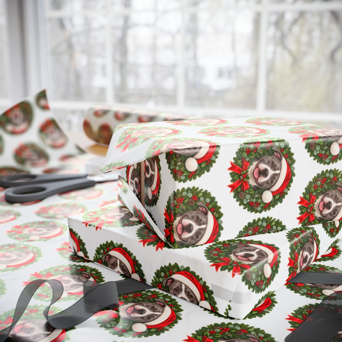 Pitbull Christmas Wrapping Paper, Holiday Gift Wrap for Pit Bull Lovers and Dog Moms