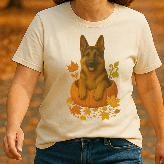 German Shepherd Pumpkin Fall T-Shirt, Cute Autumn Dog Lover Tee & Thanksgiving Gift