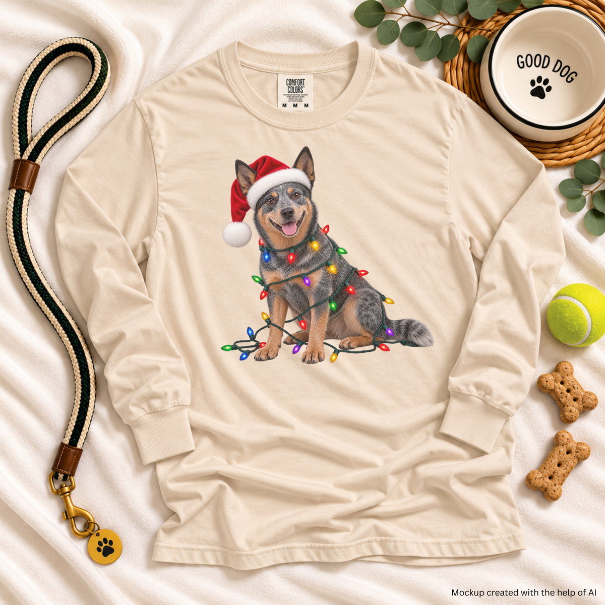 Australian Cattle Dog Christmas Comfort Colors Long Sleeve Shirt, Blue Heeler Holiday Gift