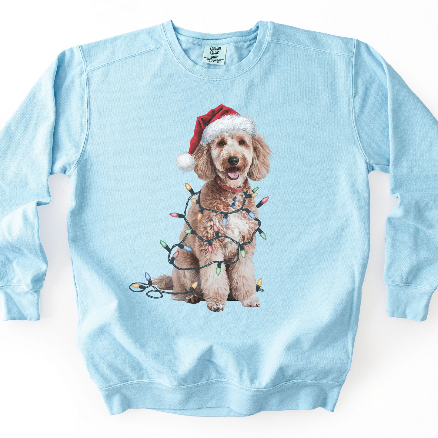 Poodle Christmas Lights Sweatshirt, Festive Dog Mom Sweater, Holiday Poodle Apparel