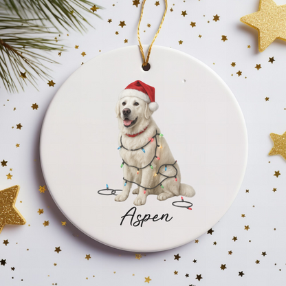 Personalized English Cream Golden Retriever Christmas Lights Ornament